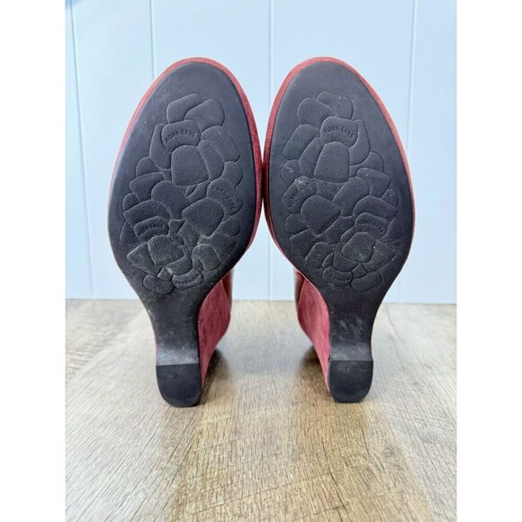 Kork Ease Liliana Heels Shoes Womens 7.5 Red Wedge Slip On Peep Toe Leather - Picture 12 of 13